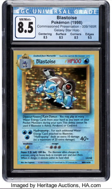 3位：Pokémon Blastoise #009/165R Commissioned Presentation Galaxy Star Hologram (Wizards of the Coast, 1998) CGC NM/Mint+ 8.5 (取引額：42,800,000円)