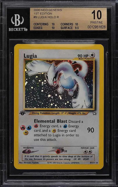 5位：2000 Pokemon Neo Genesis 1st Edition Holo Lugia #9 BGS 10 PRISTINE (取引額：17,400,00円)