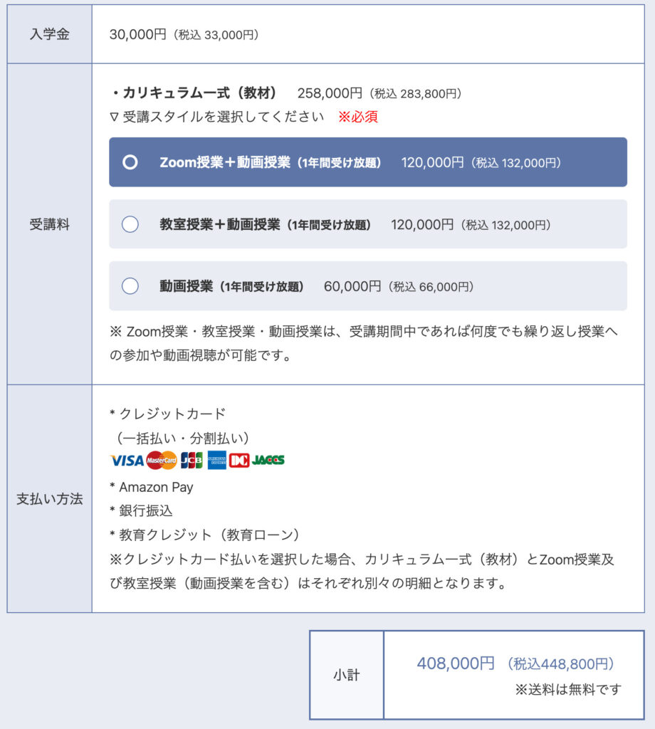 株式投資スクールの受講料