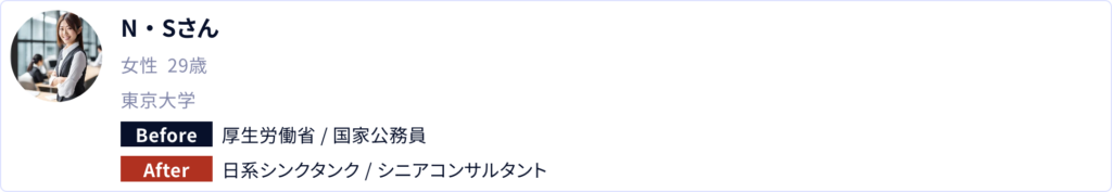 N・Sさん/29歳/女性: 厚生労働省→シンクタンクに転職成功