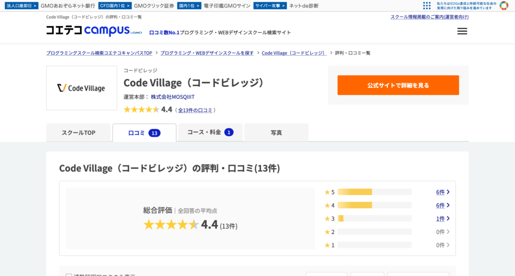 こちらの評判・口コミは、コエテコcampusに掲載されている、Code Village（コードビレッジ）の評判・口コミの内容をまとめたものです。