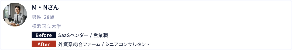 M・Hさん/28歳/男性: SaaS営業→コンサルに転職成功