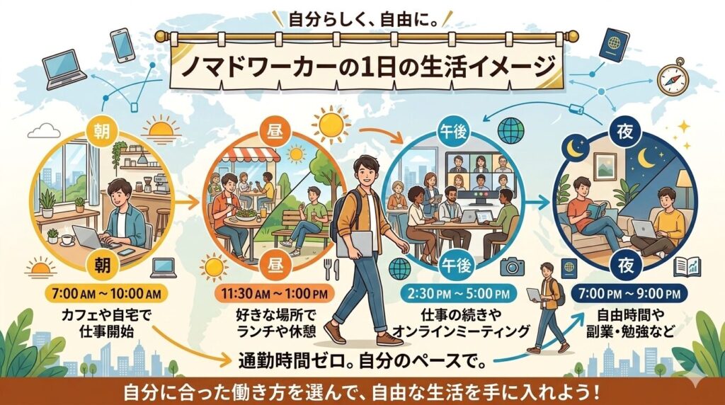 ノマドワーカーの1日の生活イメージ