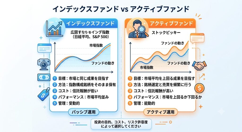 インデックスファンドとアクティブファンドの違い